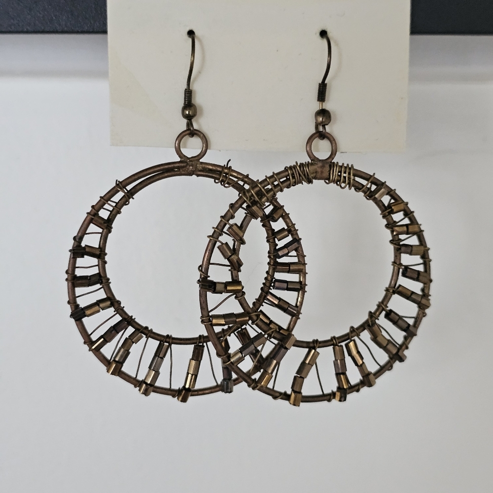 Bronze Beaded Hoop Earring